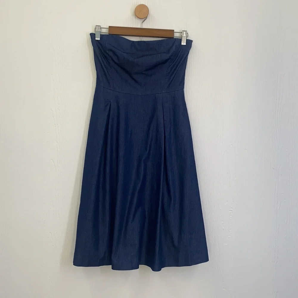 White House Black Market - Denim Blue Strapless Midi Dress Size 0